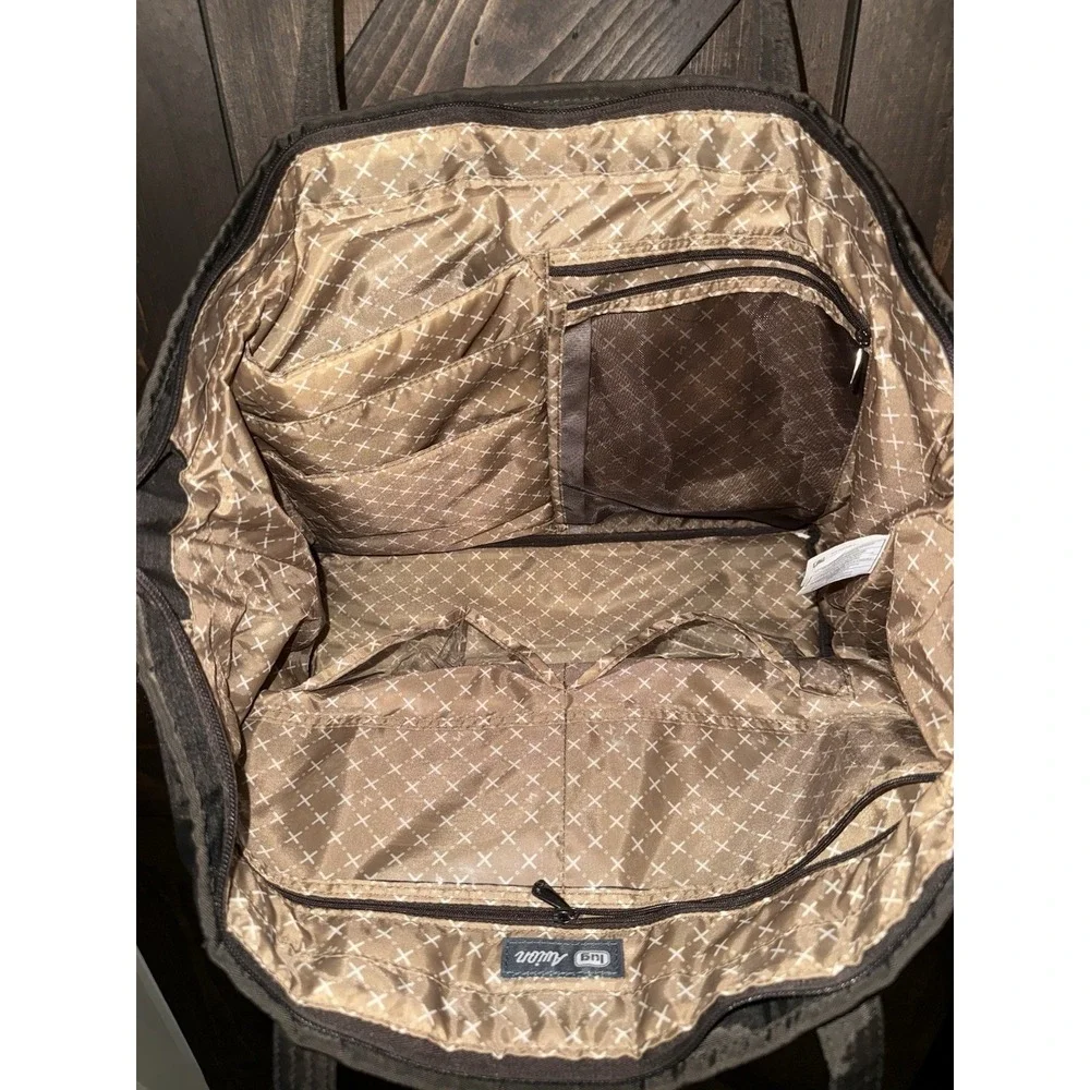 LUG‎ Avion Brown Gold Glitter Large Quilted Shoulder Tote Travel Bag NWOT